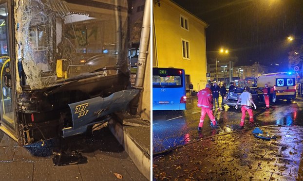 Autobus se sudario s autom pa proklizao u zid zgrade: Vozača su hitno prevezli u bolnicu...