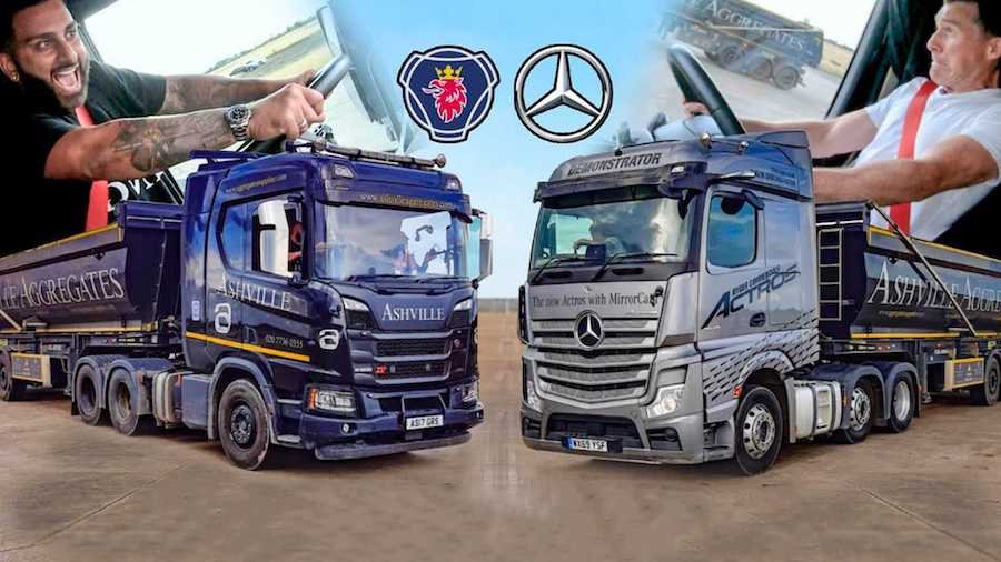 Mercedes Actros Duels Scania R500 In The Slowest Drag Race Ever